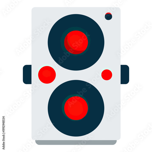 Abstract flat illustration of dual camera sensors with red highlights, representing advanced imaging technology and digital vision systems.