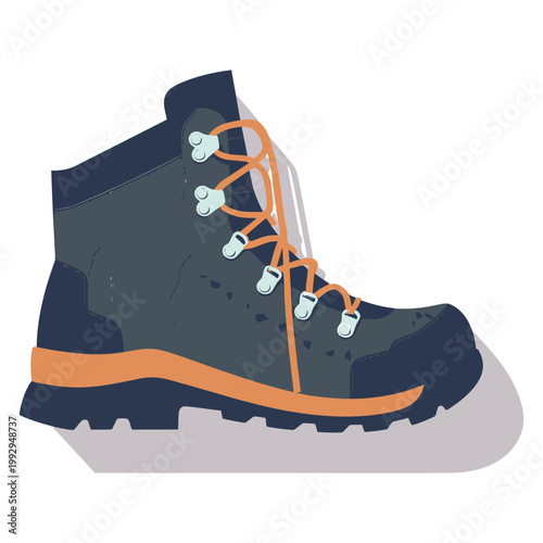 Stylized flat illustration of rugged hiking boot, symbolizing durability, outdoor exploration and trekking equipment.