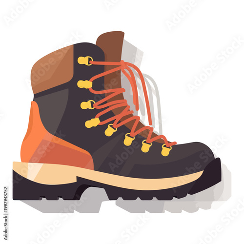 Flat illustration of sturdy hiking boot, representing outdoor adventure, trekking, travel gear and durable footwear design.