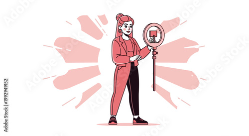 Woman Holding Ring Light and Microphone for Vlogging or Streaming