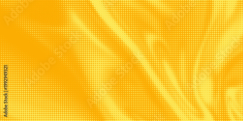 Yellow halftone pattern. Retro comic gradient background. Bright orange pixelated dotted texture overlay. Cartoon pop art faded gradient pattern. Vector backdrop for poster, banner, advertisement