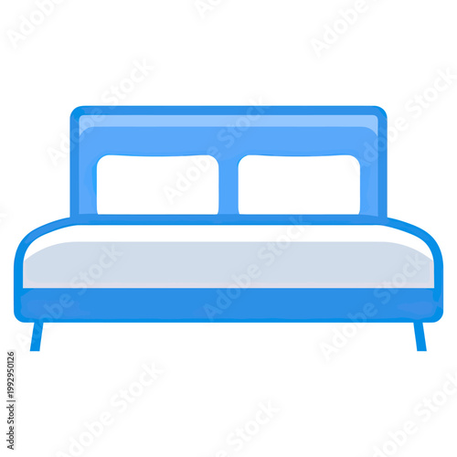 Vivid blue bed illustration symbolizing comfort, rest, and stylish bedroom furniture in contemporary flat design style.