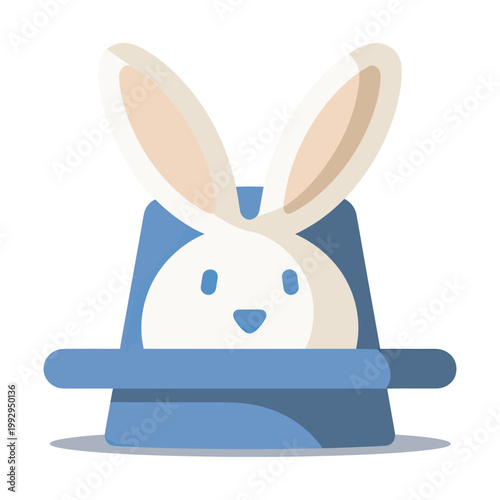 Pastel style rabbit emerging from a magician hat, symbolizing gentle playful magic, creativity, and lighthearted entertainment design.