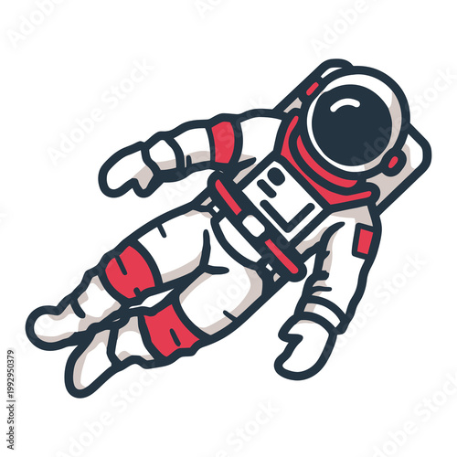 Astronaut Floating in Space Suit with Red Accents Outer Space Exploration Sci Fi Concept Detailed Flat Vector Illustration with Dynamic Composition