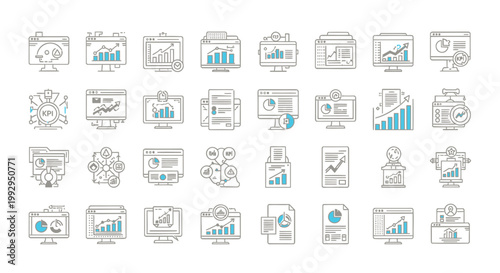 40 Business icons, finance symbols, data analysis graphics, infographic elements