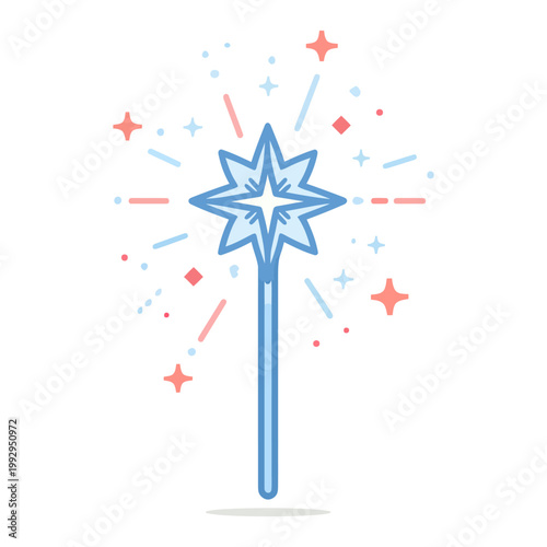 Blue themed magic wand with glowing star and sparkles, ideal for fantasy visuals, magical effects, and decorative designs.