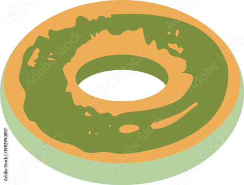 スイートな抹茶ドーナツのイラスト・A cute and delicious-looking illustration of a matcha donut.