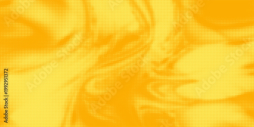 Yellow halftone pattern. Retro comic gradient background. Bright orange pixelated dotted texture overlay. Cartoon pop art faded gradient pattern. Vector backdrop for poster, banner, advertisement