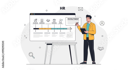 HR professional presenting recruitment process timeline on a digital screen