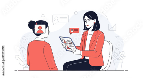 Job Interview Online: Woman Recruiter Reviews Candidate Profile on Tablet