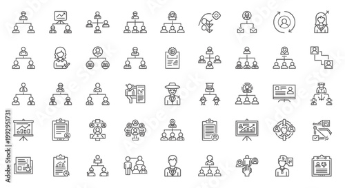 40 Line Icons, People, Business, Communication, Teamwork, Collaboration, Flat Design