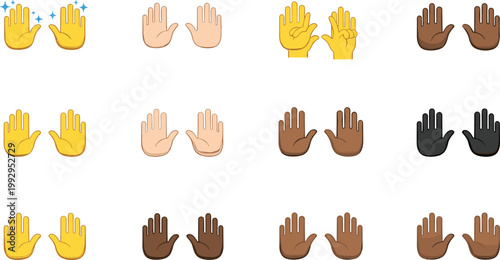Vector Set of Diverse Hand Emojis with High-Five Gestures in Various Skin Tones for Communication, Friendship, and Social Interaction