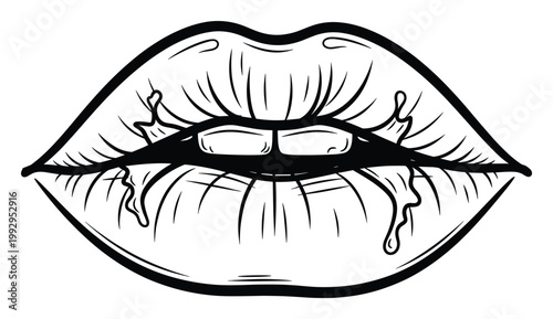 Bold graphic black outline mouth with liquid honey drips flowing for stylish apparel and product branding