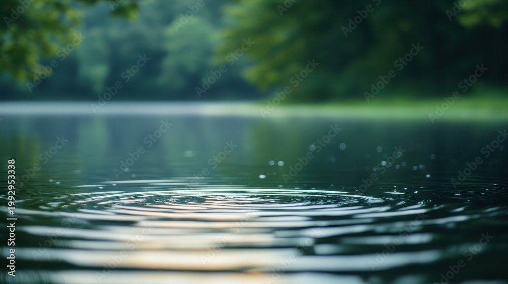 Fototapeta premium Serene River Landscape with Gentle Ripples Reflecting Soft Dawn Light