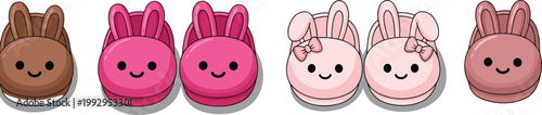 Set of Cute Bunny-Shaped Macarons in Different Colors for Dessert, Pastry, and Food Illustrations