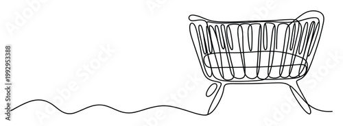 Continuous line drawing of a baby cradle perfect for nursery room decoration or newborn announcement design projects