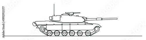 Outline drawing depicting a modern military main battle tank in profile, ideal for military history presentations, defense graphics, or educational projects.