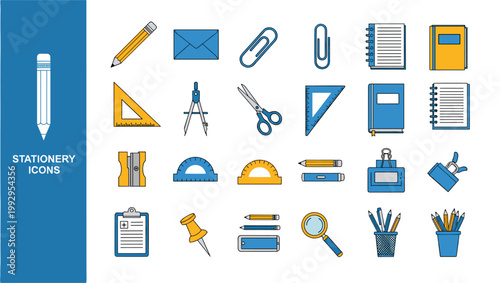 Collection of various stationery icons.
