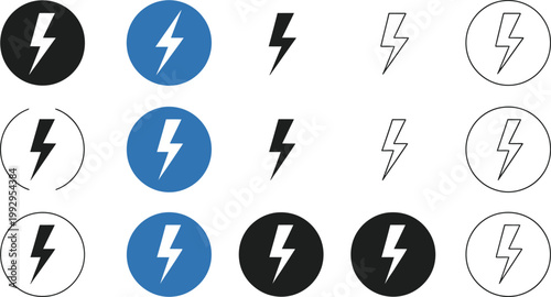 Collection of lightning bolt icons in oval frames