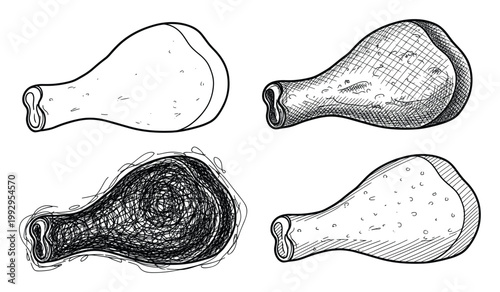 Hand drawn chicken drumsticks in various sketch styles perfect for culinary themed designs