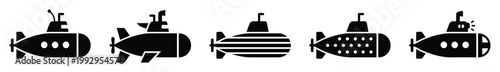 Collection of sleek submarine vector icons for modern naval transportation and underwater exploration concepts