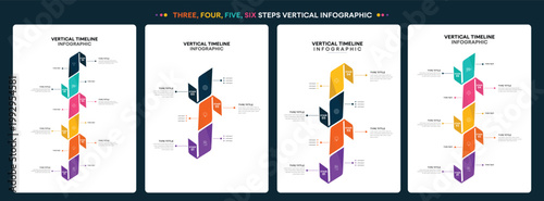 A set Modern business infographic with vertical arrow steps diagram for workflow process strategy chart data report and corporate project analysis concept.
