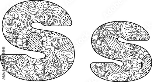 Letter S design, Uppercase and Lowercase, Isolated Doodle Outline Vector Elements