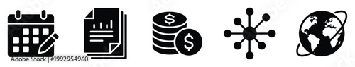 Set of business icons for planning, reporting, finance, networking, and global strategy applications