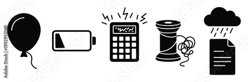 Monochrome pictograms for representing celebration low energy financial volatility and document issues