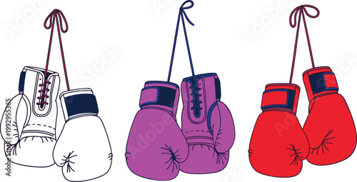 Set of Boxing Gloves in Various Colors for Sports, Fitness, and Combat Illustrations