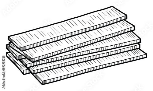 Hand drawn sketch of stacked lumber planks for construction and building materials concepts or DIY projects