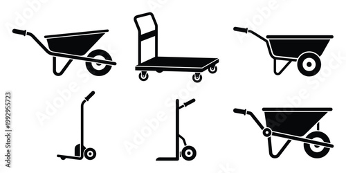 Collection of utility carts and wheelbarrows for various material handling and garden work applications