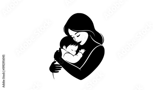 Mother and child silhouette black vector mothers day love bonding minimal illustration