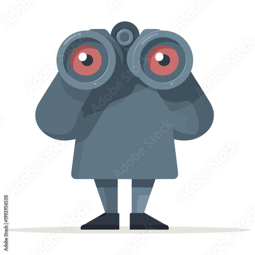 Flat icon of a spy with binoculars, symbolizing surveillance, observation, investigation, and secret monitoring activities.