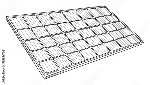 Outline illustration of a solar power module representing clean electricity generation and green energy concepts for educational purposes