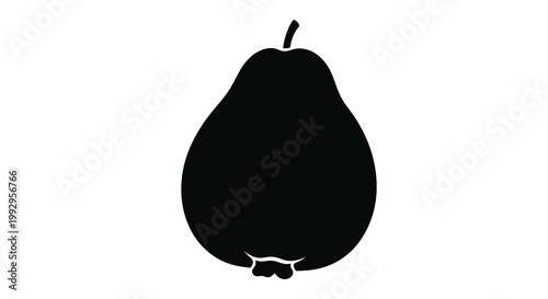 Simple black silhouette of a pear with a stem and small base