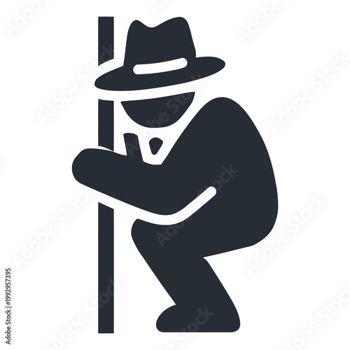 Spy Hiding Behind Wall Watching Secret Agent Surveillance and Observation Concept Minimal Flat Silhouette Vector Illustration