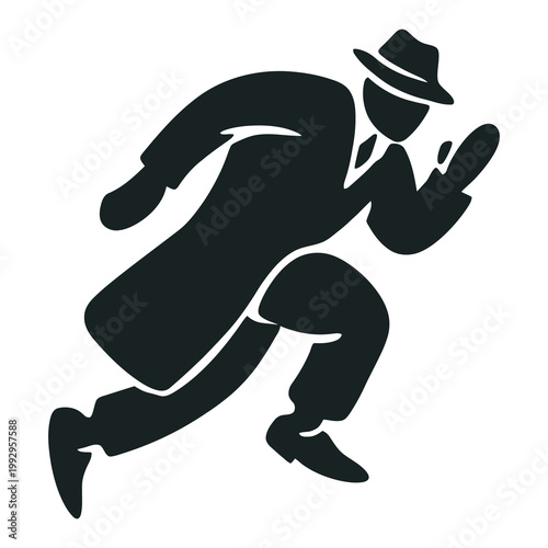 Running Spy Silhouette in Action Secret Agent Character in Motion Chase Scene Minimal Flat Vector Illustration Isolated on Background