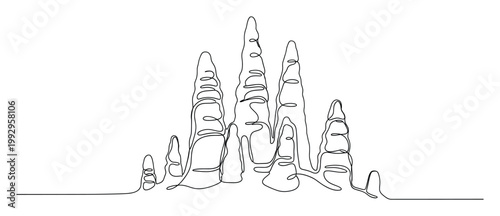Abstract continuous line drawing showcasing organic stalagmite formations ideal for modern design, natural science, or educational purposes.