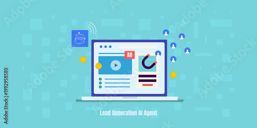 Strategic lead magnet draws audience attention through targeted advertising content, agentic customer management AI bot handles lead generation and communication.