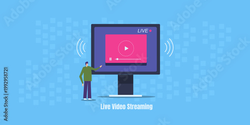 Live video steaming on digital platform, using fast and secure Wi-Fi connection, social media influencer or corporate people, brand presentation.