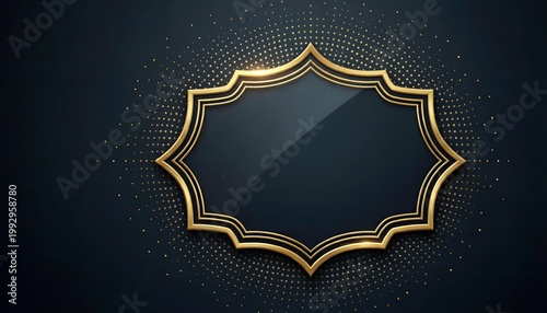 A gold and black decorative frame on a transparent background with a dark blue gradient and small dots