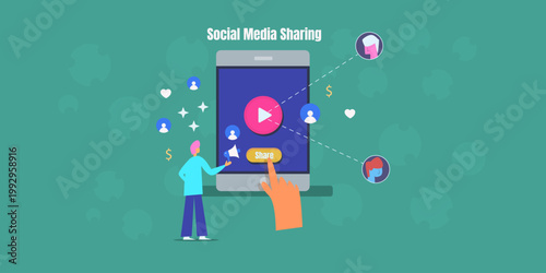 Brand promotion on social channel, sharing video content with followers and audience, digital networking though mobile device.