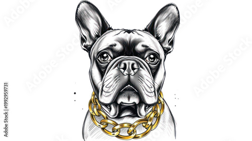 French Bulldog with a Stylish Gold Chain Illustration Perfect for Hip Hop Fashion and Pet Related Designs