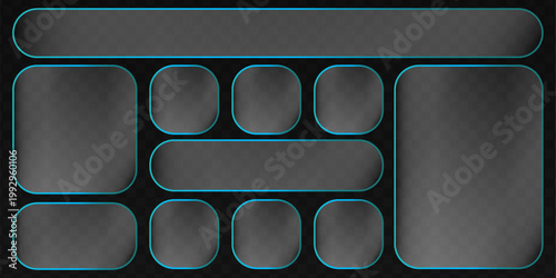 Glassmorphism button collection featuring frosted glass panels, smooth gradients, and translucent morphism effects for contemporary web design. Vector illustration.