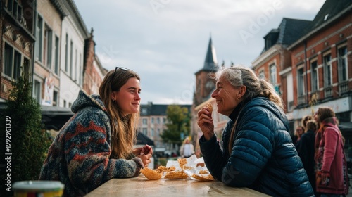 Belgium people portrait are famous for waffles chocolate and comics they are talking together