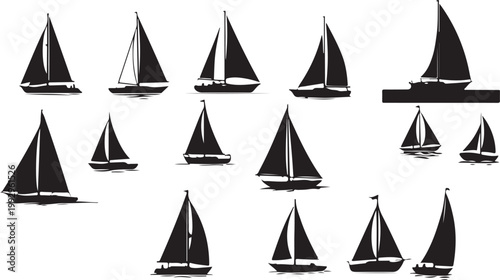 Sailboat icons, black sailboats, vector boats, nautical symbols, sailing vessels