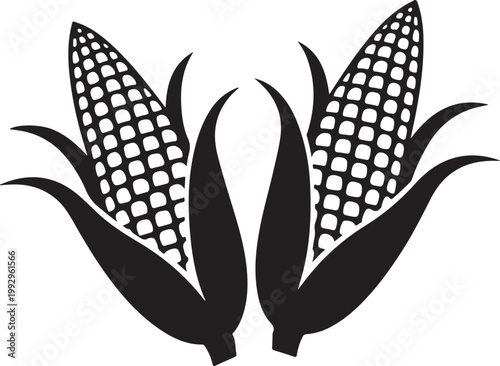 Black corn icons, vector corn silhouettes, maize illustrations, agricultural symbols