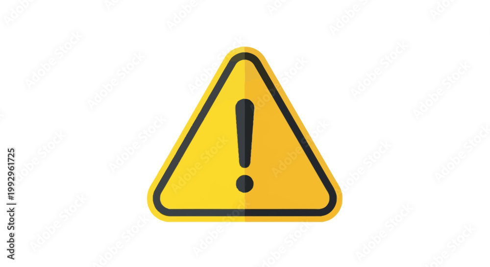 © Rian - Yellow triangle warning sign icon with black exclamation mark. Isolated on white background. Flat vector illustration for alert, caution, hazard, and attention notifications. © Rian - Yellow triangle warning sign icon with black exclamation mark. Isolated on white background. Flat vector illustration for alert, caution, hazard, and attention notifications.