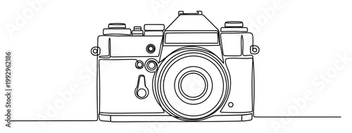 Elegant single line outline of a vintage camera capturing the essence of photography history and visual media for diverse projects